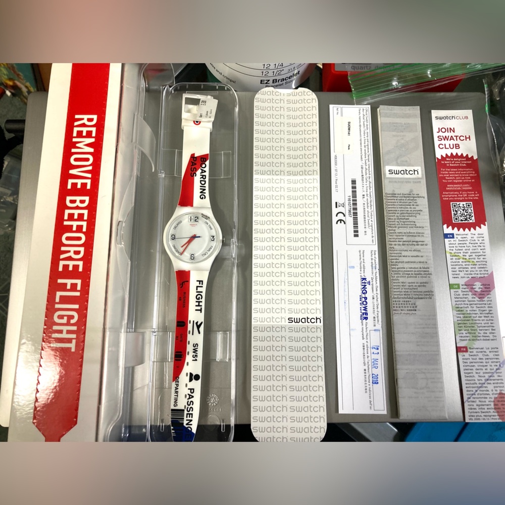 Rare Swatch Go To Gate aviation theme watch, box and papers, still has tags